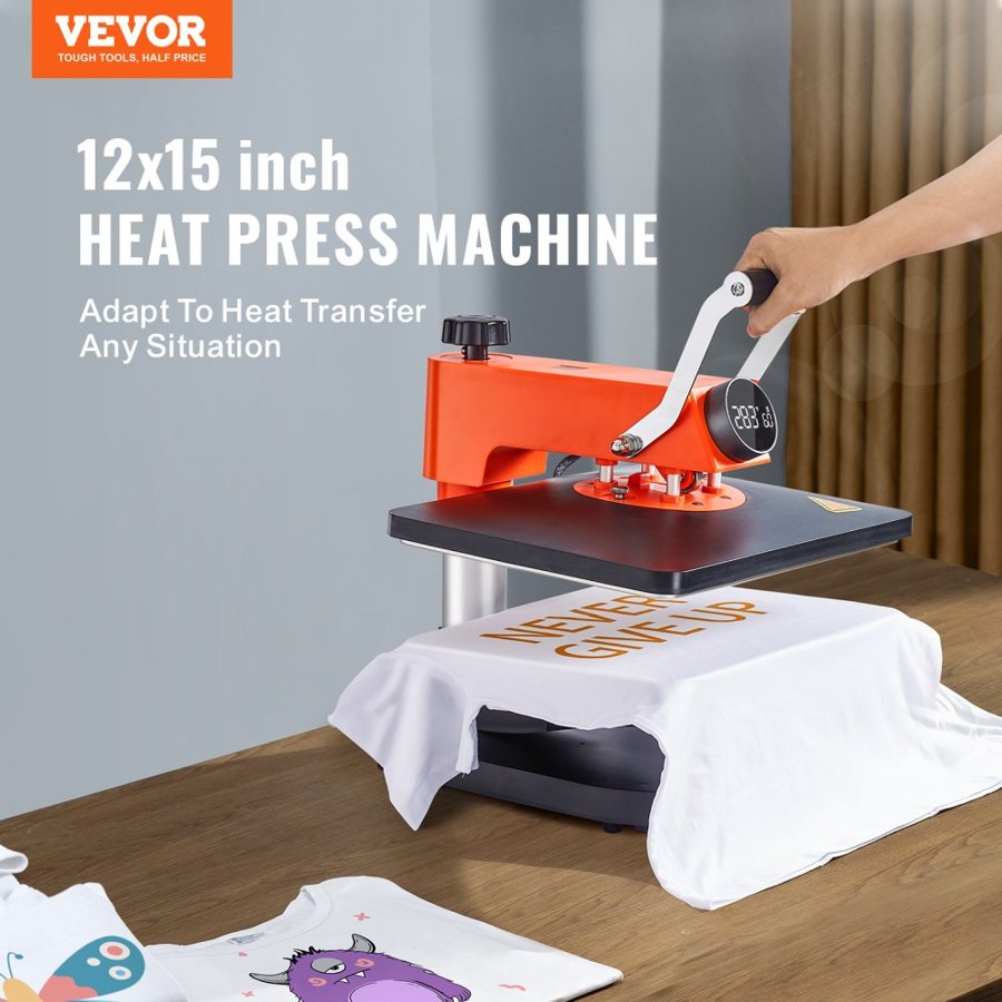 VEVOR Heat Press Machine - 8 in 1 Heat Press Sublimation Machine for DIY T-Shirts/Hats/Mugs/Heat Transfer Projects, 12x15 Multifunction Swing Away Heat Press with 360° Rotatio Tested to UL Standards