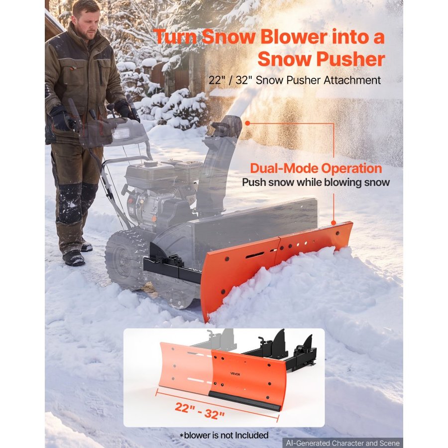 VEVOR Snow Plow Kit 559-813 mm Width Adjustable Universal Plow Attachment, for Most Snowblowers, Dual-Mode Operation, Quick to Detach, Foldable Steel Scrape Blade, Efficient Snows Clearing, Black