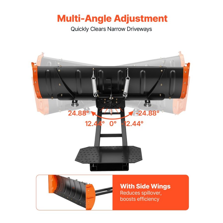 VEVOR Snow Plow Kit 1092/1524 mm Width Adjustable Plow Attachment Side Wing, for Most ATVs & UTVs, Height & Left-Right Adjustable, 3 Mount Options, Universal Steel ATV Scrape Blade, Efficient Clearing