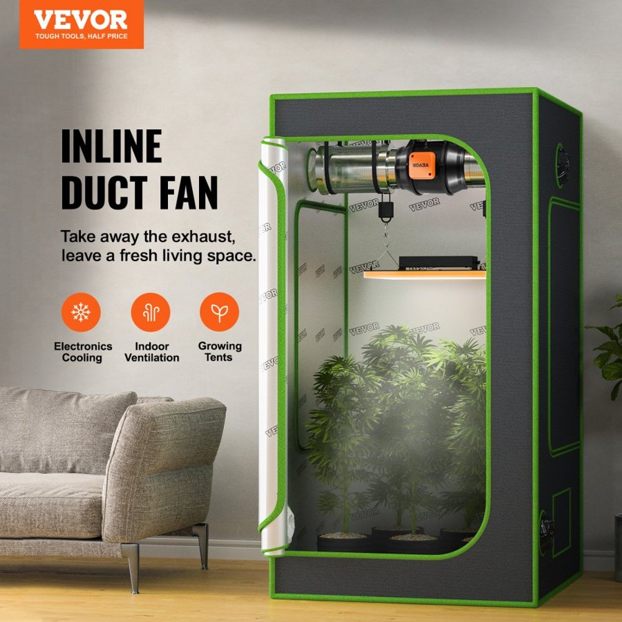 VEVOR Inline Duct Fan, 152.4mm 323.7 CFM with Variable Speed Controller, Quiet AC-motor Ventilation Exhaust Fan for Cooling Booster, Grow Tents, Hydroponics