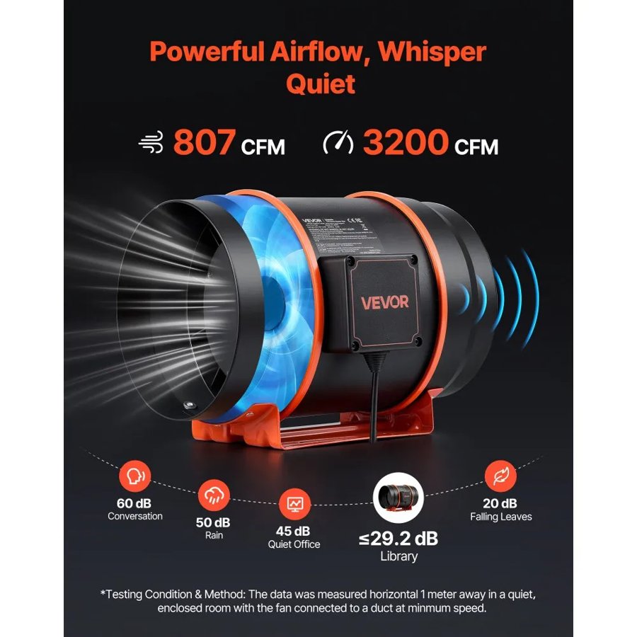 VEVOR Inline Duct Fan, 1372m³/h 203mm EC Motor Exhaust Ventilation Fan with 10-Speed, PWM Controller, App Control, Temperature Humidity Sensor, Cooling for Grow Tent, Indoor Gardening, Hydroponics