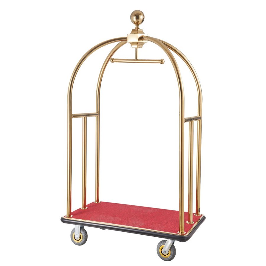 VEVOR Hotel Luggage Cart, 1100 LBS Load Capacity, Brushed Stainless Steel Bellman's Cart Curved Uprights, Valet Cart with Red Carpeted Deck and 6-inch Rubber Wheels, Ideal for Hotels, Condos, Resorts
