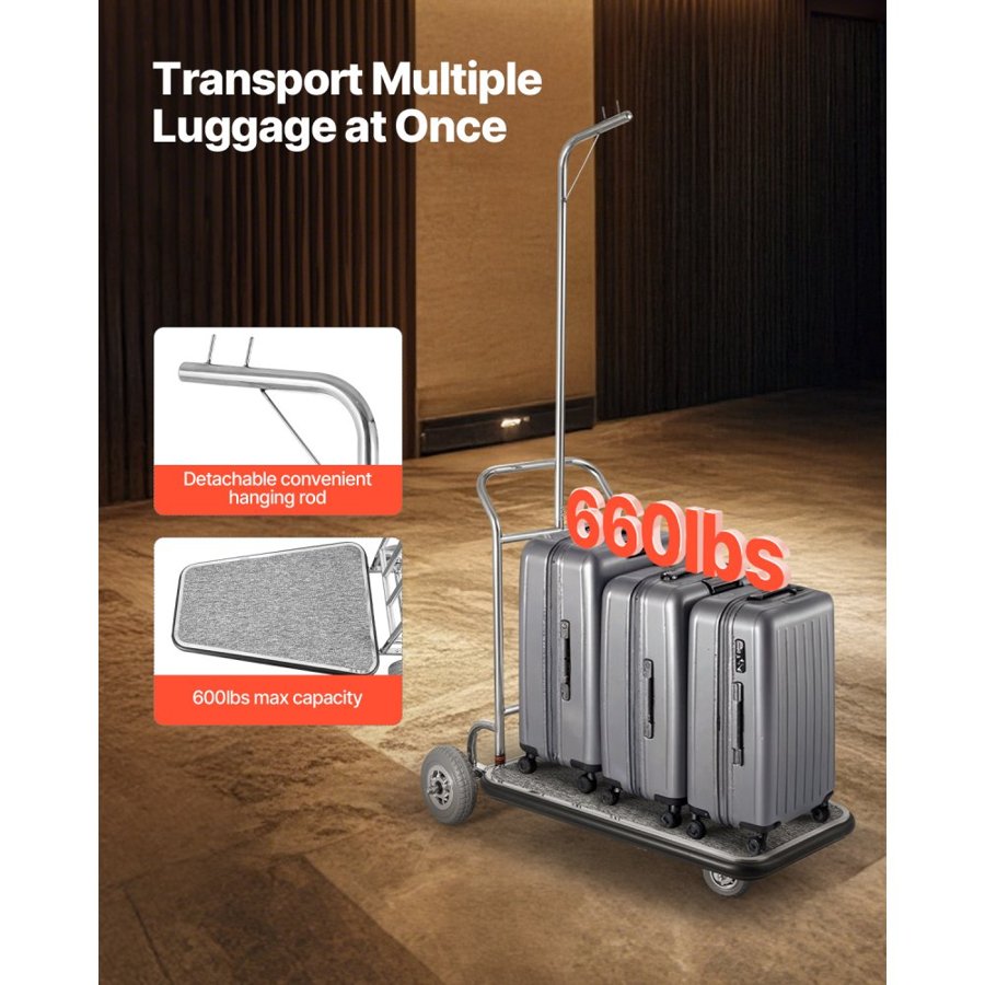 VEVOR Bell Cart – 42.5 × 25 × 71 Inch, 600 LBS, 2 Swivel