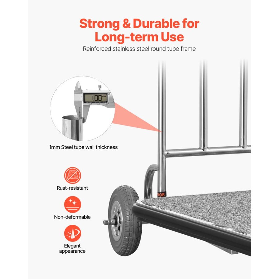 VEVOR Bell Cart – 42.5 × 25 × 71 Inch, 600 LBS, 2 Swivel
