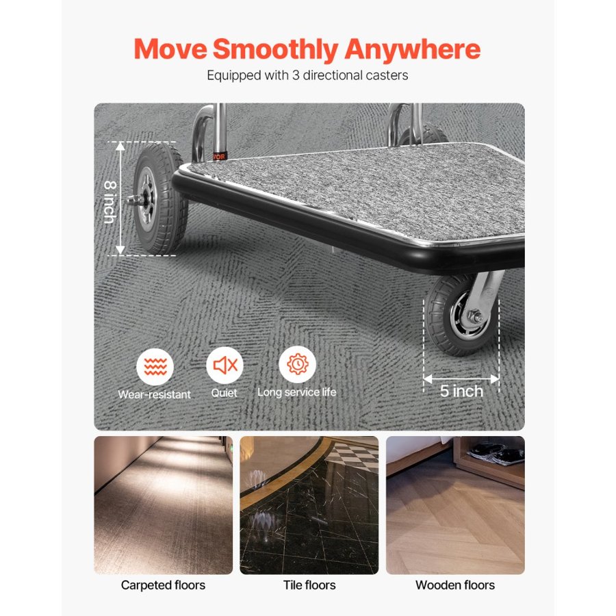 VEVOR Bell Cart – 42.5 × 25 × 71 Inch, 600 LBS, 2 Swivel