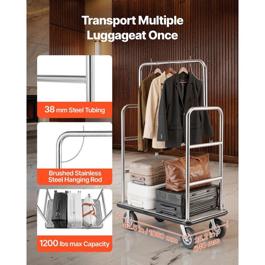 VEVOR Luggage Carts for Hotels – 1200 LBS, -8 Inch Wheels