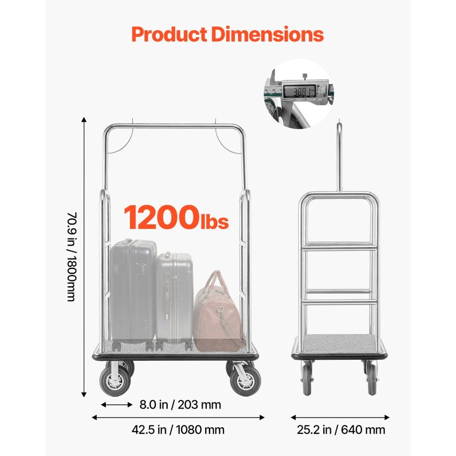 VEVOR Luggage Carts for Hotels – 1200 LBS, -8 Inch Wheels