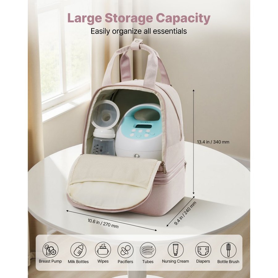 VEVOR Breast Pump Backpack – 10.6 x 9.4 x 13.4 Inch, S1/S2