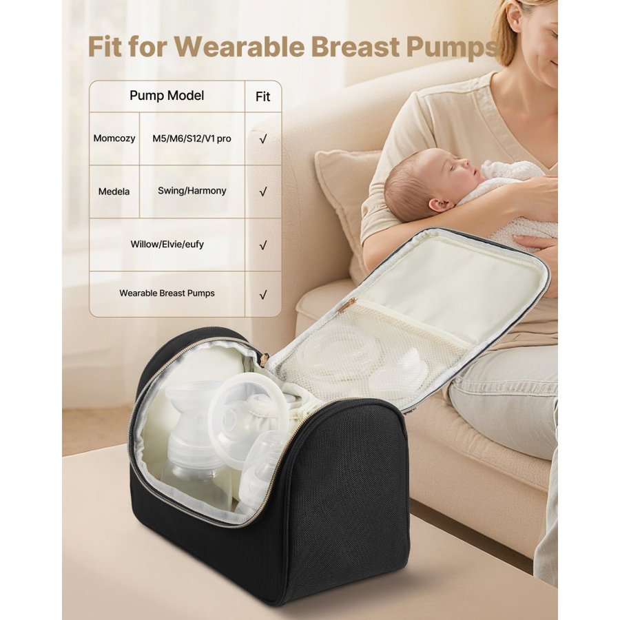 VEVOR Wearable Breast Pump Bag – M5/M6, 10×5.9×7.5 In, Black