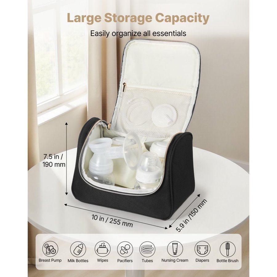 VEVOR Wearable Breast Pump Bag – M5/M6, 10×5.9×7.5 In, Black