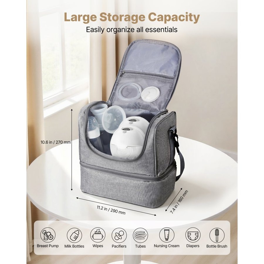 VEVOR Breast Pump Bag with Cooler – 11.2x7.4x10.6 in, 1.5 lb