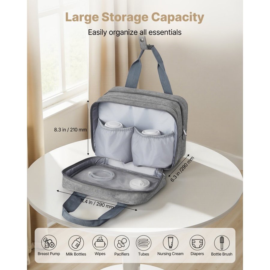 VEVOR Breast Pump Cooler Bag – 3-Bottle Storage, 11x8 In