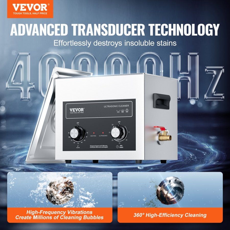 VEVOR Lab Ultrasonic Cleaner – 10L, 240W, 40kHz, 0–110°C