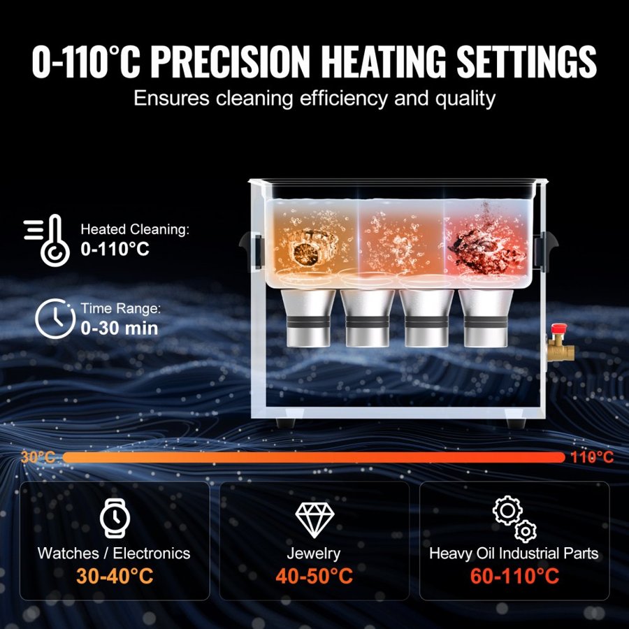 VEVOR Lab Ultrasonic Cleaner – 10L, 240W, 40kHz, 0–110°C
