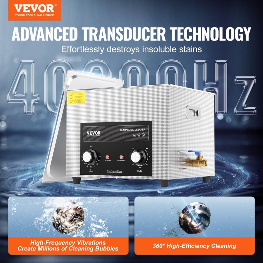 VEVOR Auto Parts Ultrasonic Cleaner – 15L, 360W, 40kHz