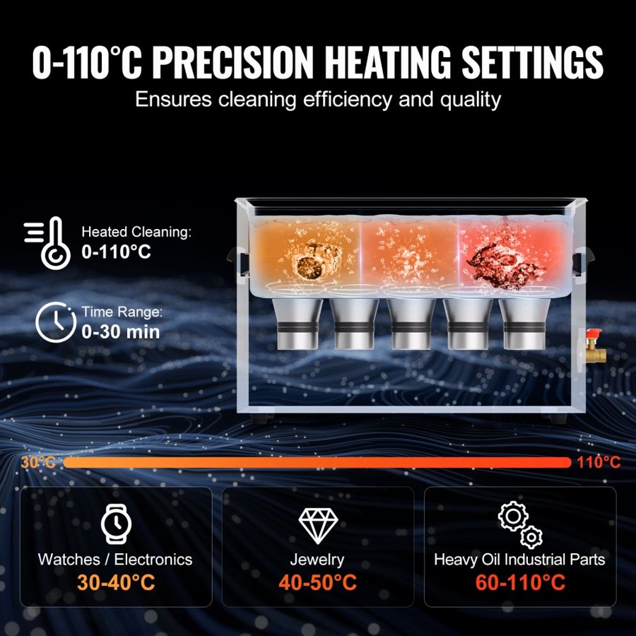 VEVOR 30L Ultrasonic Parts Cleaner – 600W, 40kHz, 500W Heat