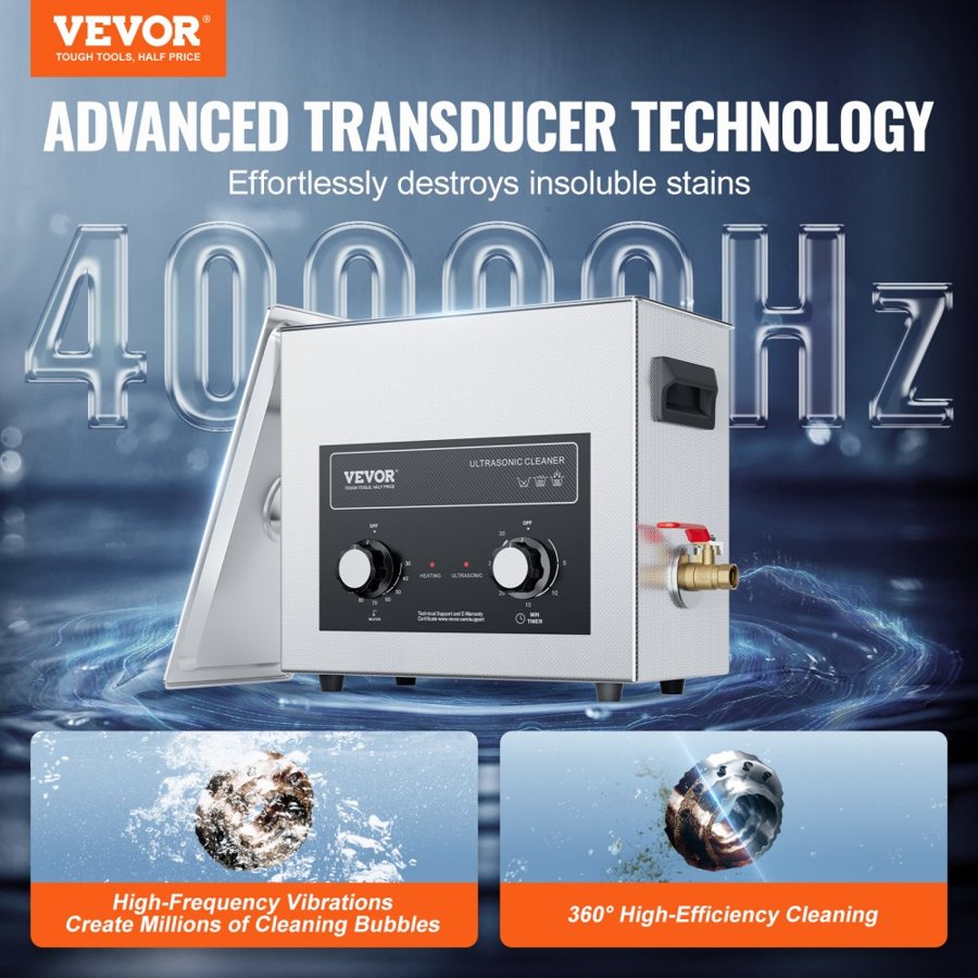 VEVOR 6L Digital Ultrasonic Cleaner – 180W, 300W Heater