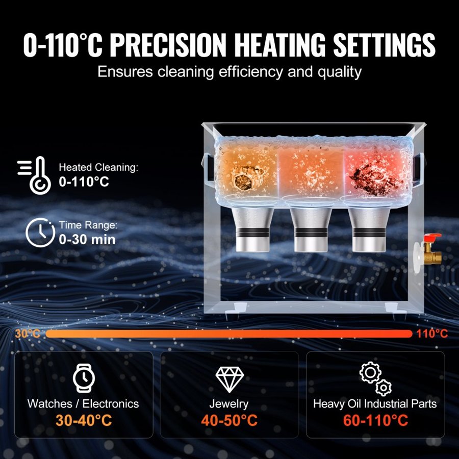 VEVOR 6L Digital Ultrasonic Cleaner – 180W, 300W Heater