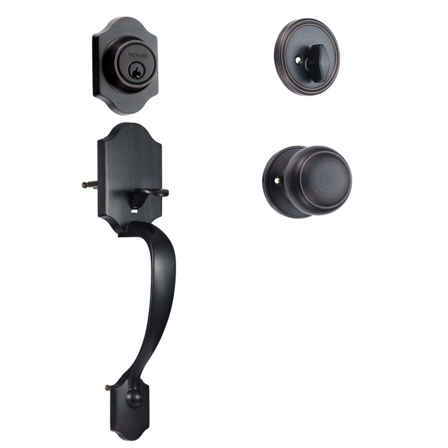 VEVOR Front Door Handle and Deadbolt Set, Front Door Lock Set with Interior Knob, Adjustable Hole Spacing Single Cylinder Handleset, for Right and Left Handed Entrance, Brushed Oil Rubbed Bronze