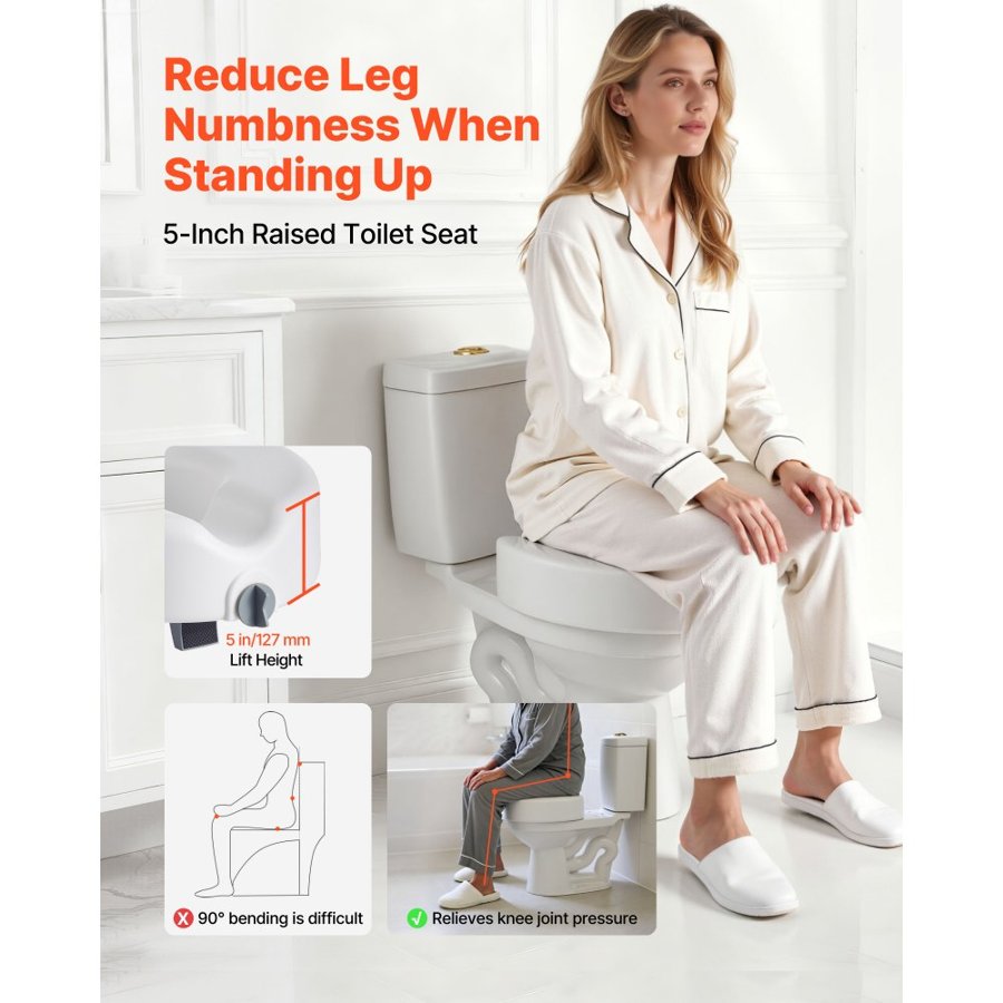 VEVOR 5 Inch Raised Toilet Seat - 350 lbs, 4.4 lbs