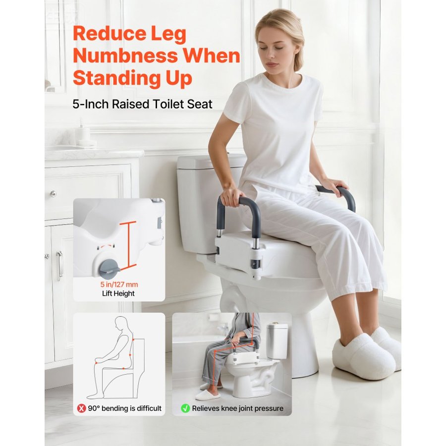 VEVOR Raised Toilet Seat with Arms – 5-Inch Lift, 300 lbs