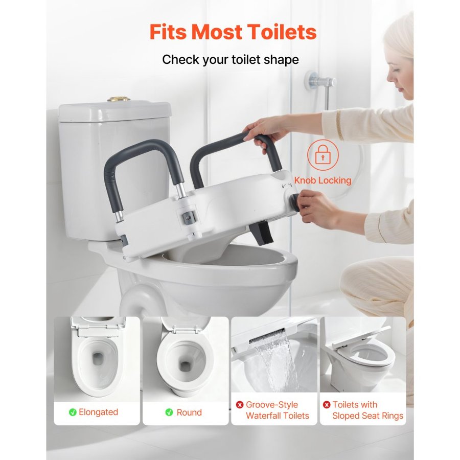 VEVOR Raised Toilet Seat with Arms – 5-Inch Lift, 300 lbs