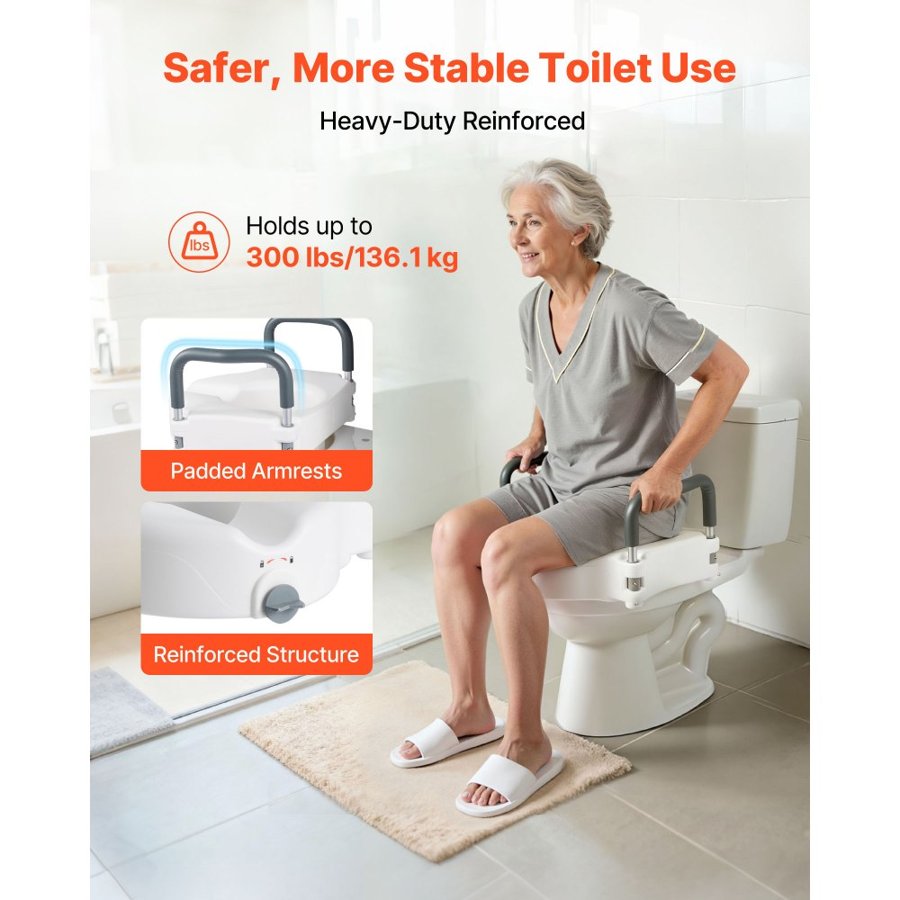 VEVOR Raised Toilet Seat with Arms – 5-Inch Lift, 300 lbs