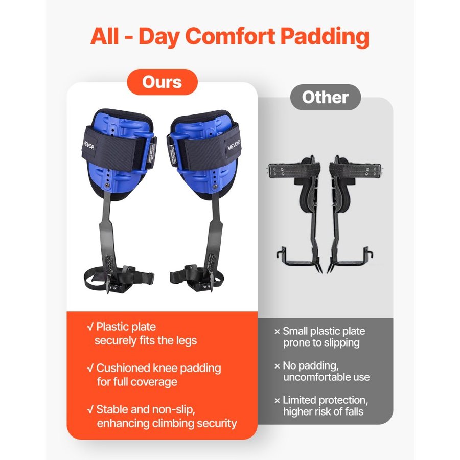 VEVOR Tree Climbing Spikes Set, Height-Adjustable Tree Climbing Gear with Straps & Harness, 159 kg Load Capacity, Heavy Duty Steel Climb Spurs Arborist Equipment for Fruit Picking Hunting