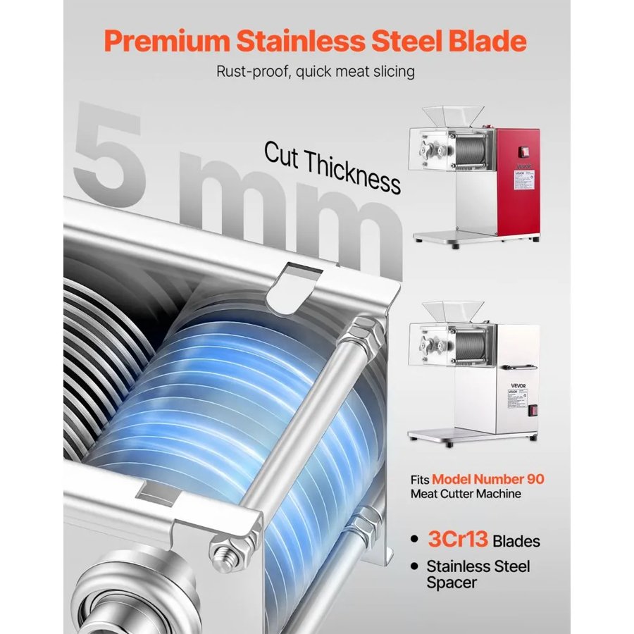 VEVOR Meat Cutter Machine Blade, 5 mm Replacement Commercial Blade for Model 90 Food Slicer, Stainless Steel, for Boneless Meat, Soft Vegetables