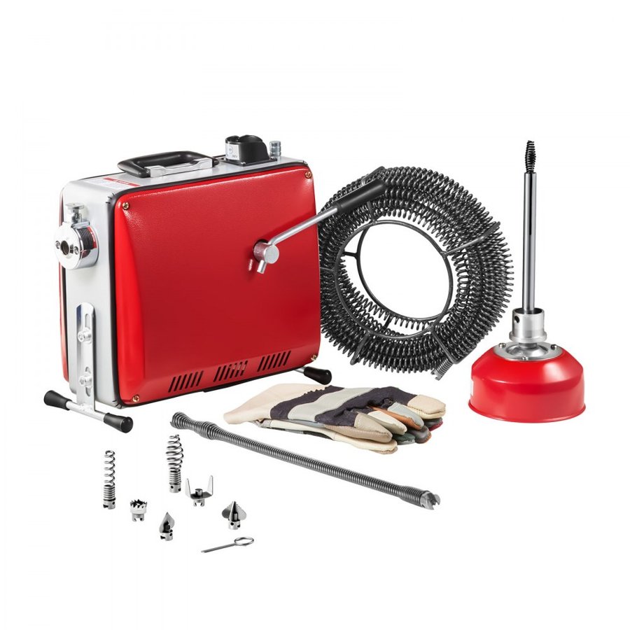 VEVOR Drain Cleaner Machine, 400W 1400RPM Electric Pipe Drain Cleaning Machine Sewer Snake with 20m x 16mm, 5m x 9.5mm & 0.4m x 12mm Steel Spring Cable and 6 Cutters, Fit 50-110 mm Diameter Pipes