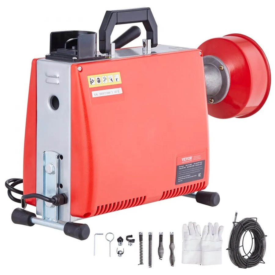 VEVOR Drain Cleaner Machine 20m x 16mm 250W Sewer Snake Auger Manual Feed