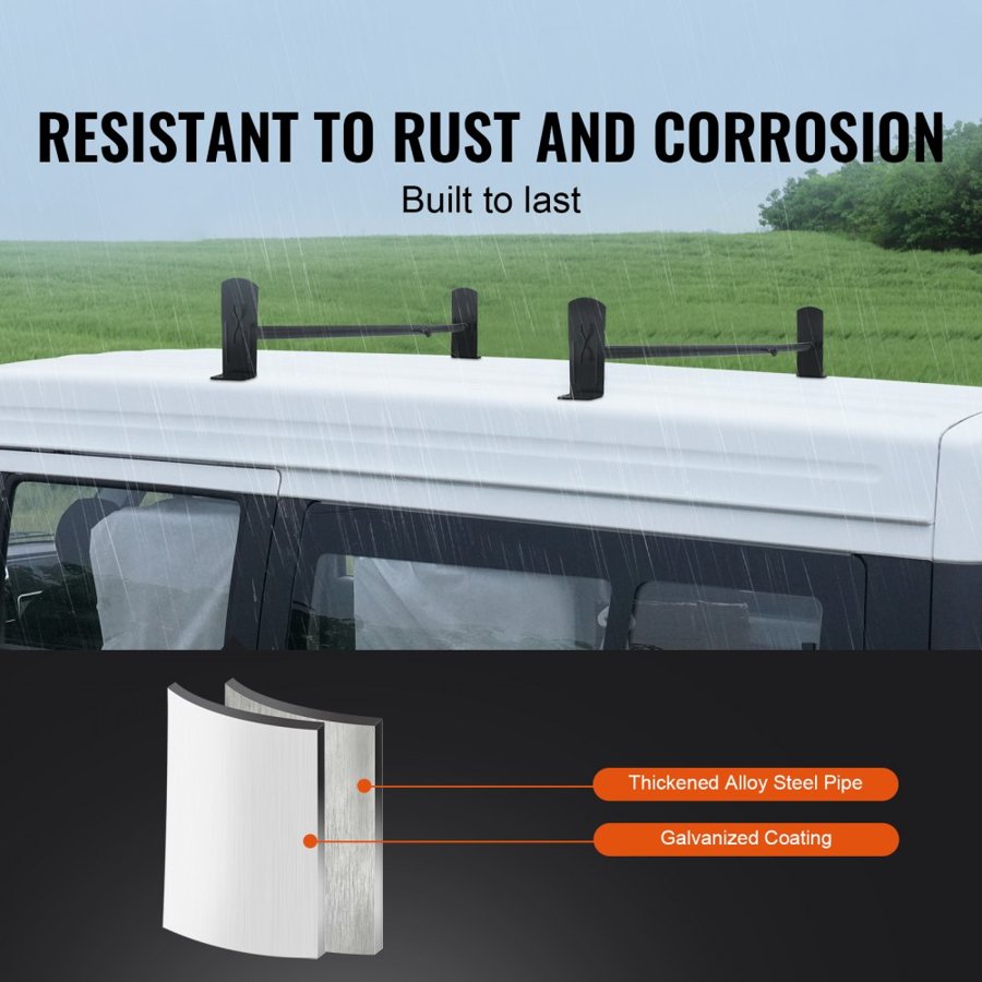 VEVOR Van Roof Ladder Rack, 2 Bars Alloy Steel Roof Racks, 227 KG Capacity Roof Rack, Adjustable Length 910-1330 mm, Van Ladder Rack Compatible with Chevrolet Express, GMC Savana, etc, Drilling Mount
