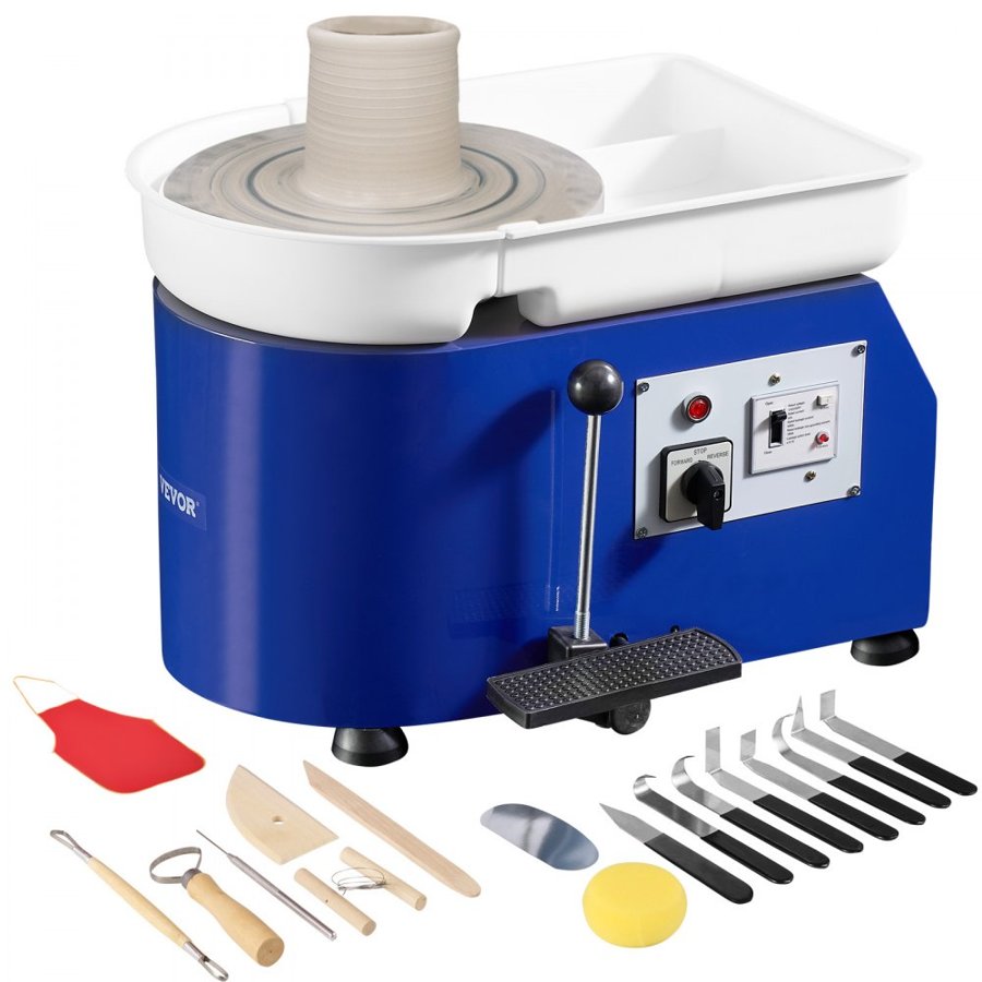 VEVOR Pottery Wheel, 350W, 11 in Clay Wheel Forming Machine, 60-300 RPM Adjustable Speed with Handle and Pedal Control, ABS Detachable Basin, Accessory Kit for Adults and Beginners Craft DIY, Blue