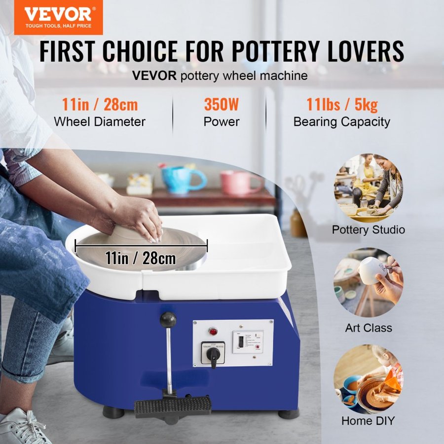 VEVOR Pottery Wheel 27.9 cm Ceramic Wheel Foot Pedal Sculpting Tools Apron 350W