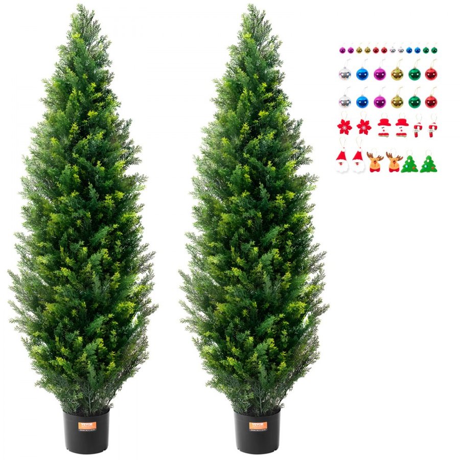 VEVOR 2 Pack 152.4 cm Artificial Cedar Topiary Tree Faux Plant UV Decor In/Outdoor