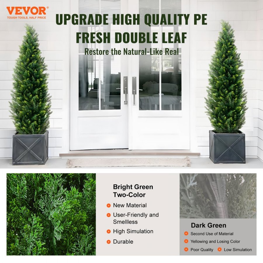 VEVOR 2 Pack 152.4 cm Artificial Cedar Topiary Tree Faux Plant UV Decor In/Outdoor