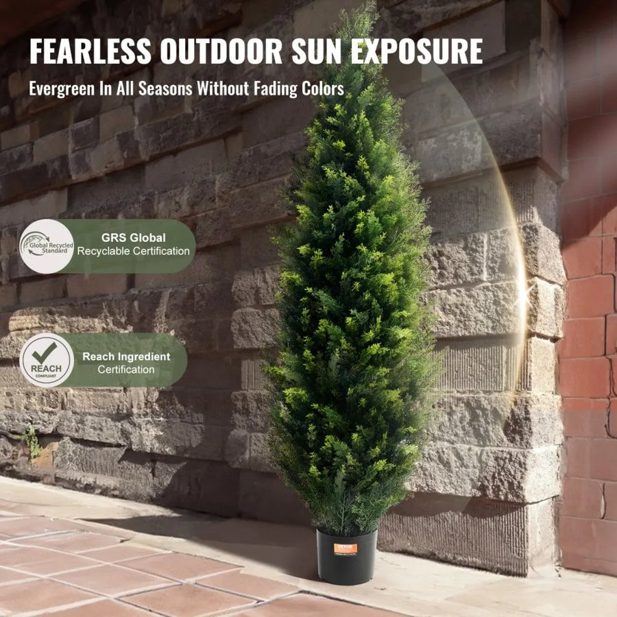 VEVOR 2 Pack 152.4 cm Artificial Cedar Topiary Tree Faux Plant UV Decor In/Outdoor