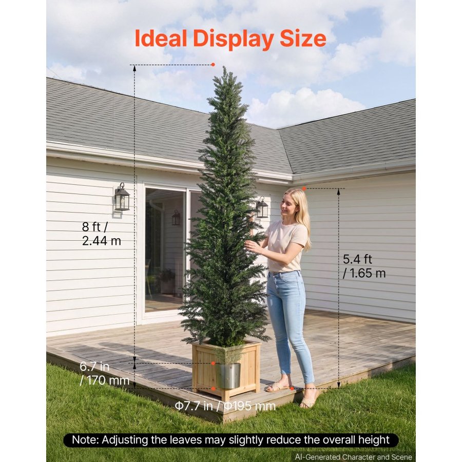 VEVOR Artificial Topiary Cedar Tree 2438mm Set of 2 with Pot Greenery Decor, Premium PE Fake Trees, Year-Round Indoor & Outdoor Faux Green Plant for Front Door, Entryway, Porch, Balcony, Patio, Garden