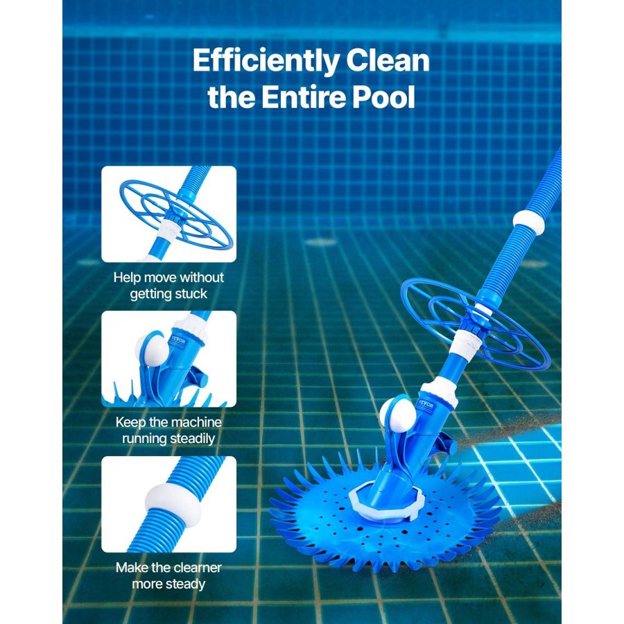 VEVOR Suction Pool Cleaner, Automatic Pool Vacuum Cleaner, Suction Side Automatic Pool Cleaner, Suction Vacuum Pool Sweeper with 12 Hoses, for In-ground and Above-ground Pool Up to 609.6 x 1066.8 cm