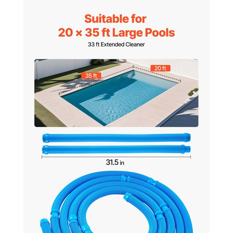 VEVOR Suction Pool Cleaner, Automatic Pool Vacuum Cleaner, Suction Side Automatic Pool Cleaner, Suction Vacuum Pool Sweeper with 12 Hoses, for In-ground and Above-ground Pool Up to 609.6 x 1066.8 cm