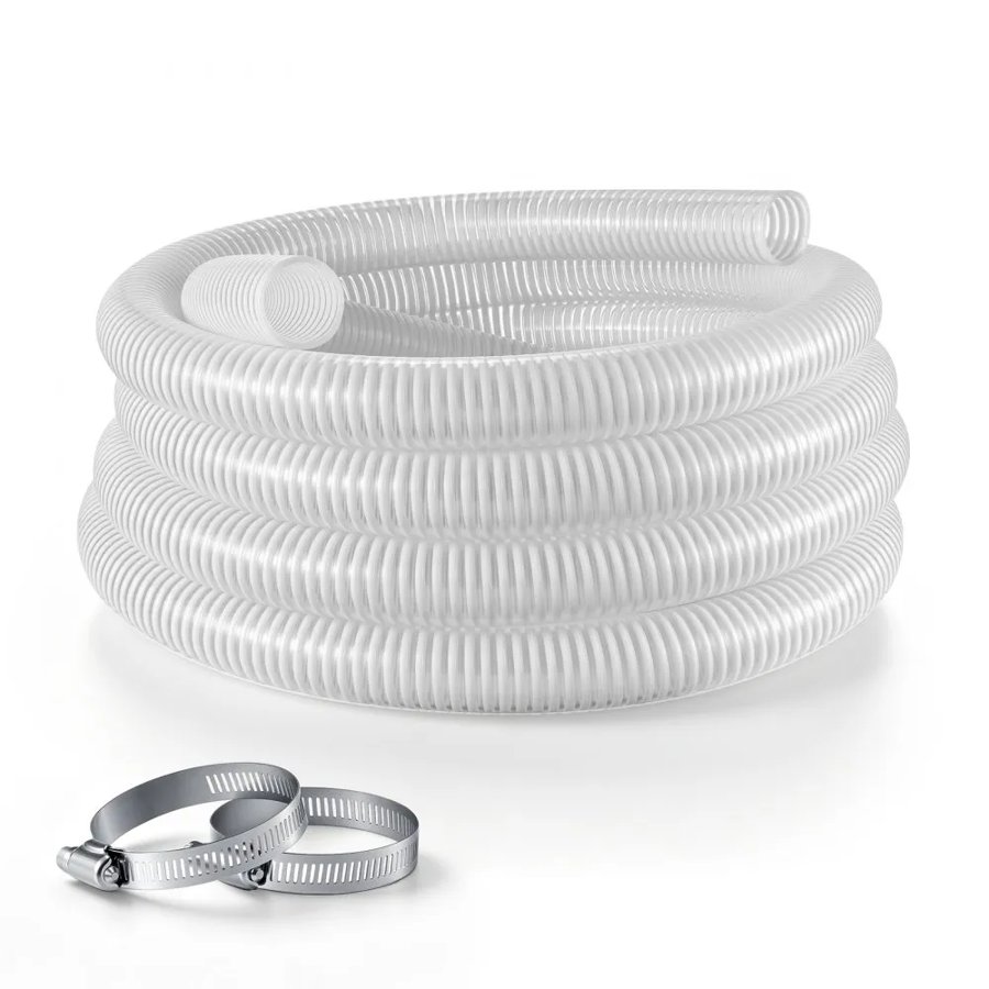 VEVOR Suction Hose 2" x 7.6 m Heavy Duty PVC Suction Pump Hose Assembly, for Swimming Pools Trash Pump, Water Transfer, High Pressure Resistance, Weather-Proof & Burst-Resistant, with Clamps, White