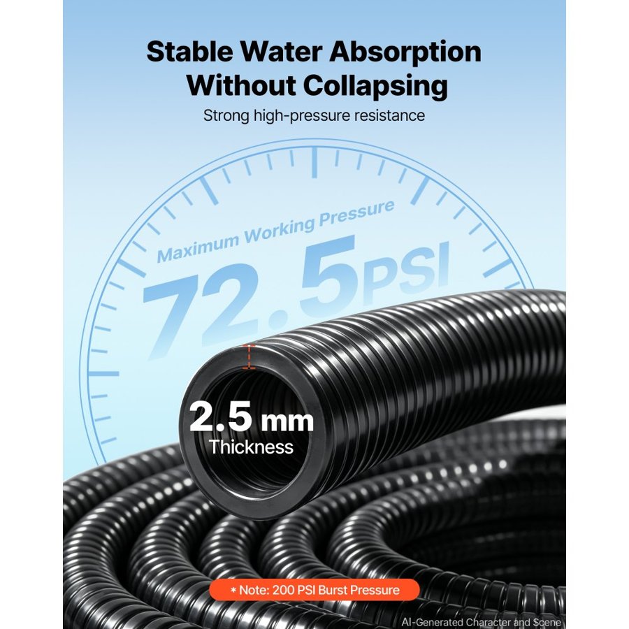 VEVOR Suction Hose 25 mm x 25 m Heavy Duty PVC Suction Pump Hose Assembly, for Swimming Pools Trash Pump, Water Transfer, High Pressure Resistance, Weather-Proof & Burst-Resistant, with Clamps, Black