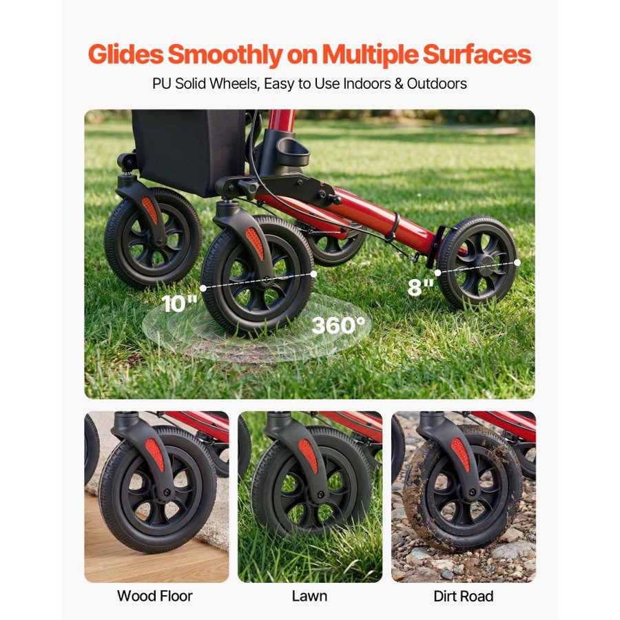 VEVOR Rollator Walker with Seat for Seniors, Ultra Compact 3-Fold Rolling Walker, Lightweight Aluminum Mobility Walking Aid with PU Solid Wheels, Adjustable Handle, Cup & Cane Holder - Supports 136kg