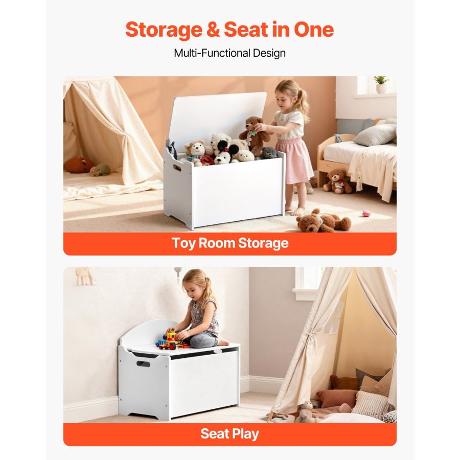 VEVOR Wooden Toy Chest for Kids – 23.5"x14.5"x21.5", White