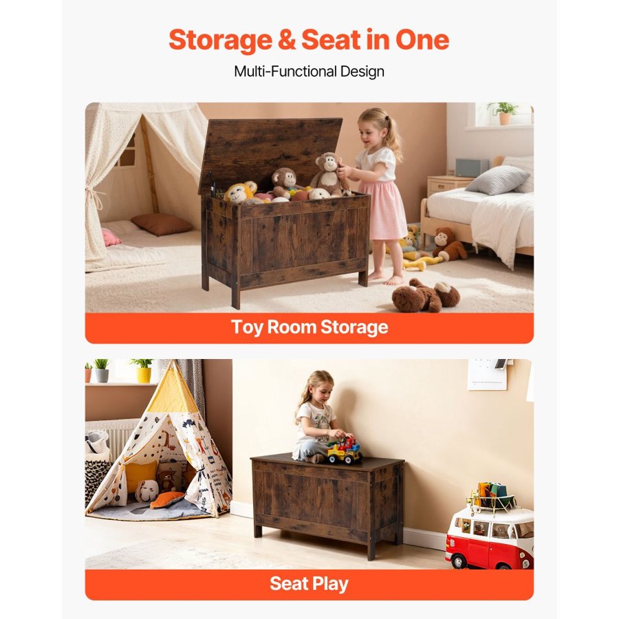 VEVOR Wooden Toy Chest Bench – 29.7 x 15.3 x 18.9 Inches