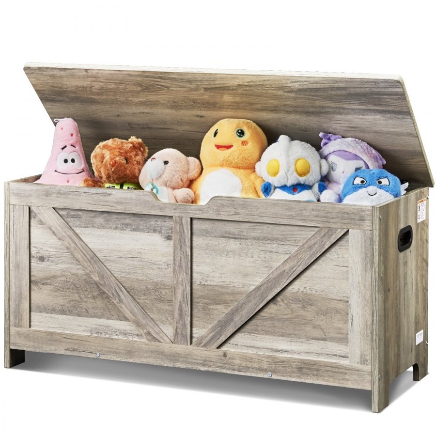 VEVOR Wooden Toy Chest for Kids, Toddler Toy Storage Box with Flip-Top Lid and Safety Hinge, 38.98 x 15.55 x 18.9" Large Kids Storage Bench for Playroom, Bedroom, Living Room or Entryway, Gray