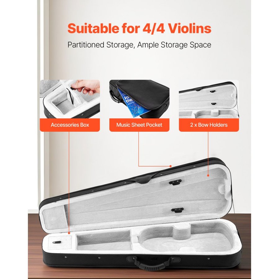 VEVOR 4/4 Full Size Violin Case, Nylon Waterproof, Lightweight Portable Travel Carrying Bag, with Plush Lining, Dual Shoulder Straps, Anti-Scratch, Professional Triangular Shape, for Violin, Black