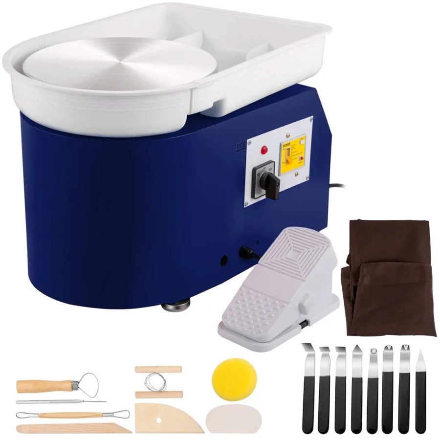 VEVOR Pottery Wheel 27.9 cm 0-300 RPM Ceramic Wheel, 350W Adjustable Speed Forming Machine with Sculpting Tools and Apron, Detachable Basin Foot Pedal Control for Art Craft Work and Home DIY Blue