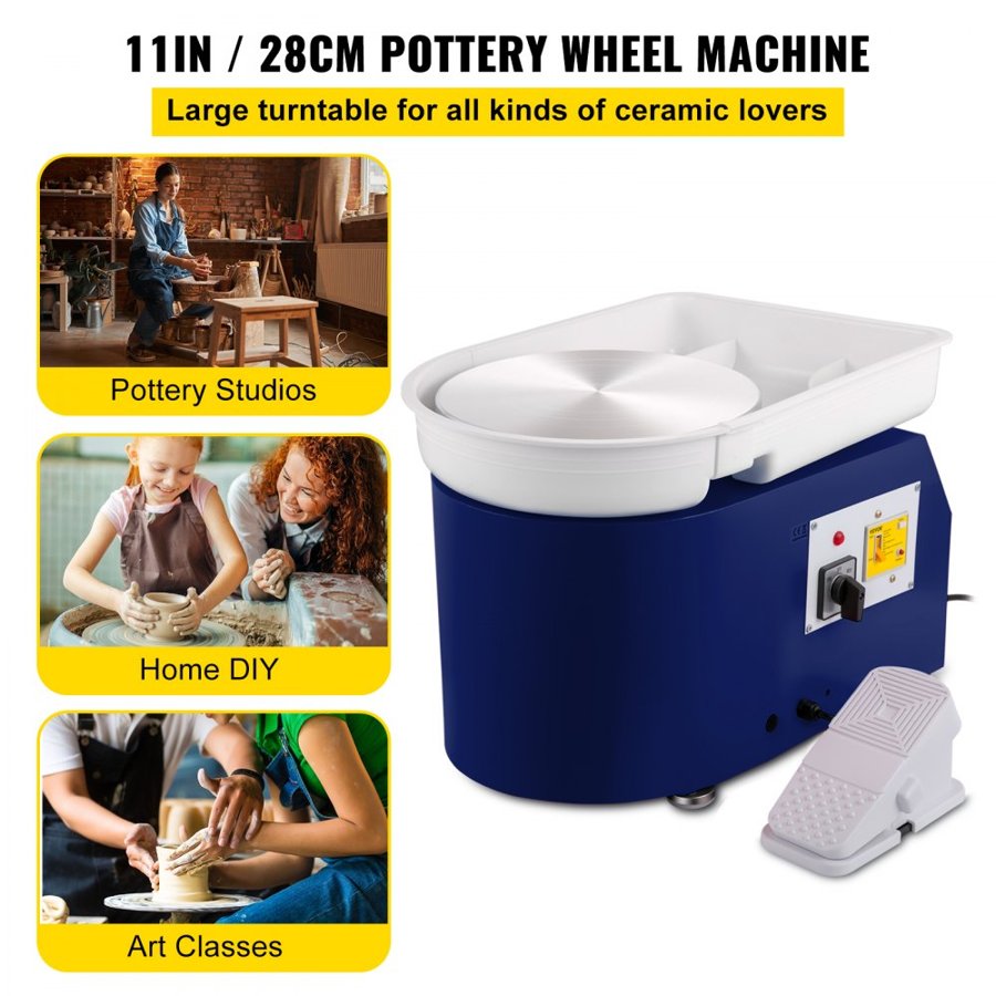 VEVOR Pottery Wheel 27.9 cm 0-300 RPM Ceramic Wheel, 350W Adjustable Speed Forming Machine with Sculpting Tools and Apron, Detachable Basin Foot Pedal Control for Art Craft Work and Home DIY Blue
