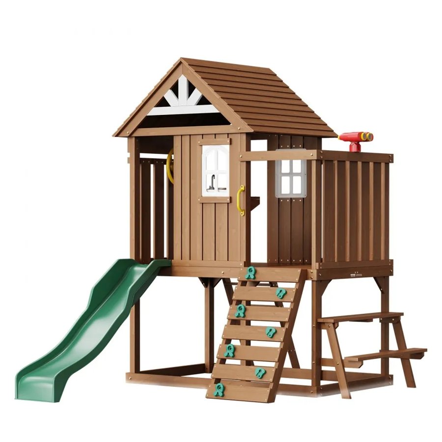 VEVOR Wooden Playhouse with Slide – 91 × 122 × 106 in.